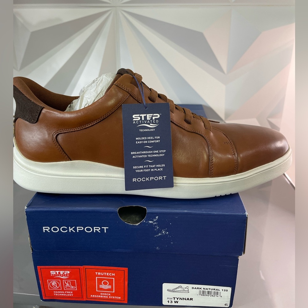 NIB Men's Rockport Tynnar Size 13W Dark Natural Leather Hands Free shoe